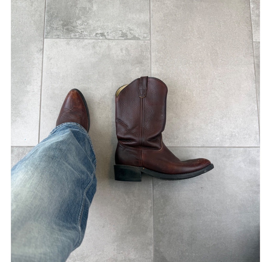 Vintage 90s Double-H Western Classic 3203 Brown Leather Boots USA Mens 10.5D 14"